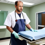 **A patient wearing a lead apron during an X-ray, emphasizing safety and protection, in a modern hospital setting.**