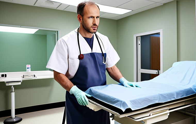 **A patient wearing a lead apron during an X-ray, emphasizing safety and protection, in a modern hospital setting.**