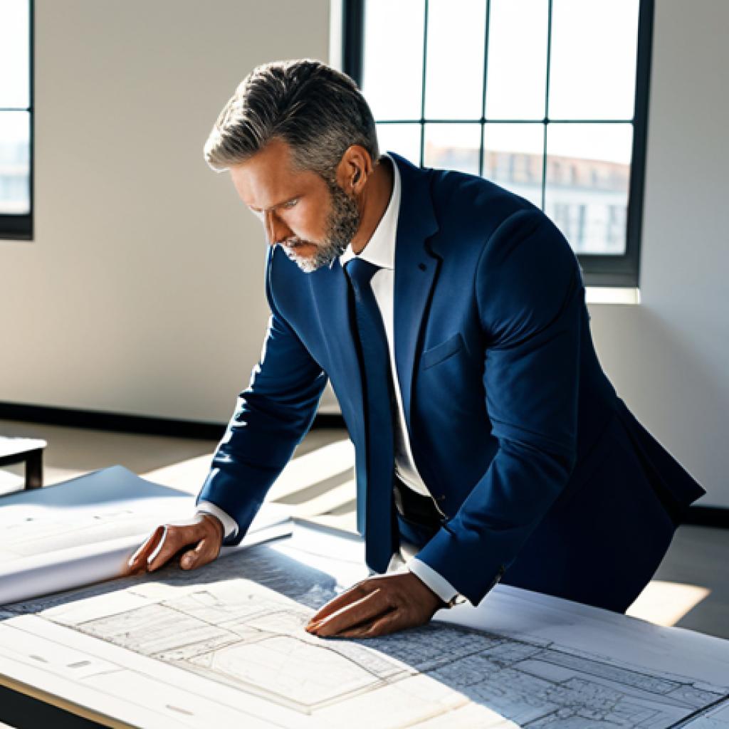 **Prompt:** A professional architect in a modern, sunlit office, reviewing blueprints, wearing a modest business suit, fully clothed, appropriate attire, safe for work, perfect anatomy, natural proportions, detailed architectural drawings, high quality rendering.