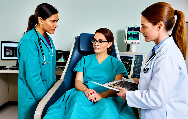 방사선 치료 적정 주기 - "A medical professional explaining radiation therapy to a patient, using a diagram illustrating tumo...