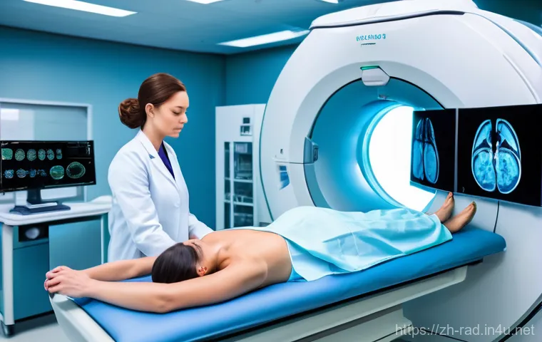 MRI 검사 의료보험 적용 여부 - **Prompt 1: High-Tech Brain MRI Examination**
    "A wide shot of a modern, sleek MRI machine in a c...