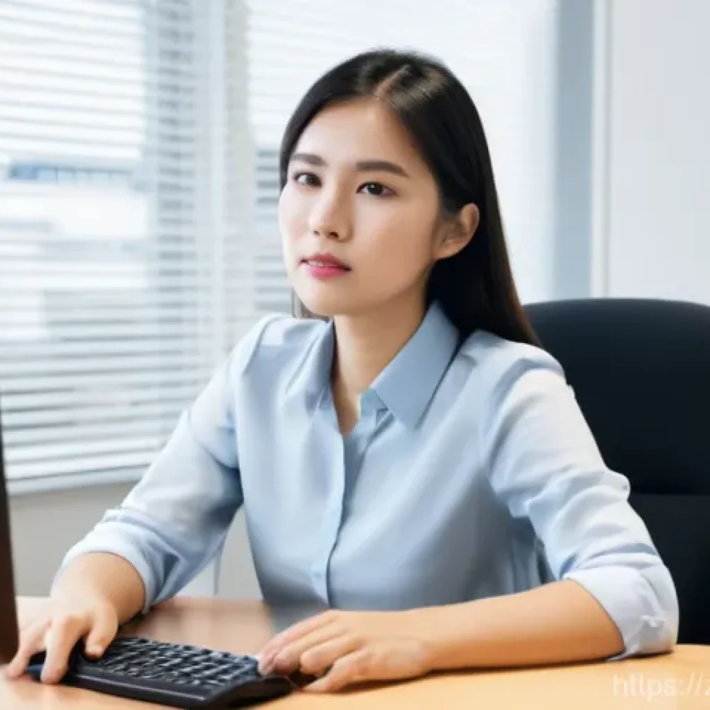 위장 X ray 검사 과정 - **Prompt:** A young, professional-looking East Asian woman in her late 20s sits at a modern, clean d...