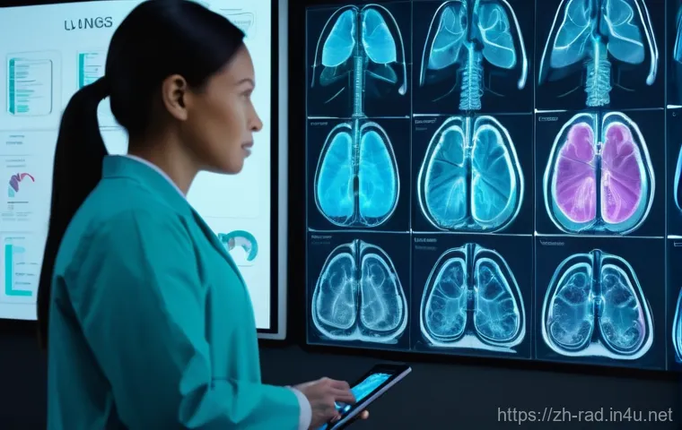 방사선 진단 기기 리뷰 - **AI-Enhanced Medical Diagnostics:**
    A team of diverse, professional doctors, including male and...