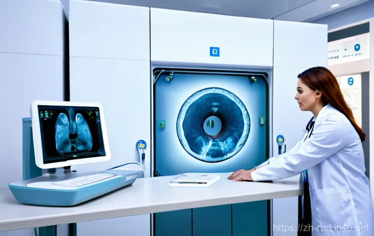 방사선 진단 기기 리뷰 - **Comfortable Ultra-Low-Dose Imaging:**
    A calm, smiling female patient in her late 20s, wearing ...