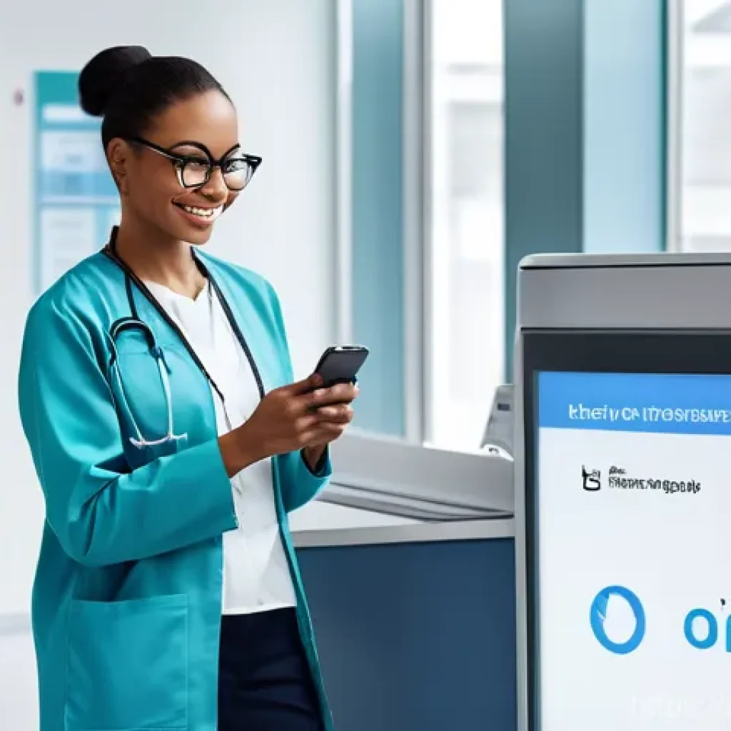 방사선과 진료 절차 - **Prompt 1: Seamless Digital Healthcare Journey**
A bright, modern hospital reception area, devo...