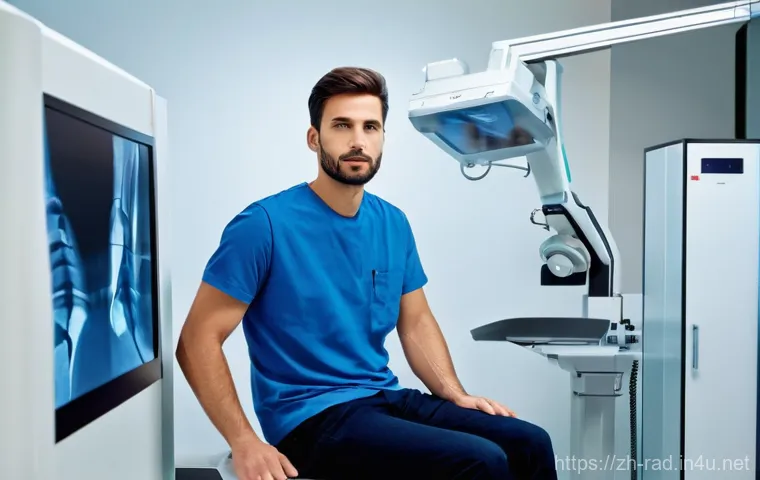 X ray와 CT 차이점 - **Prompt 1: X-ray for Initial Bone Assessment**
    A clear, bright image of a modern X-ray room. A ...