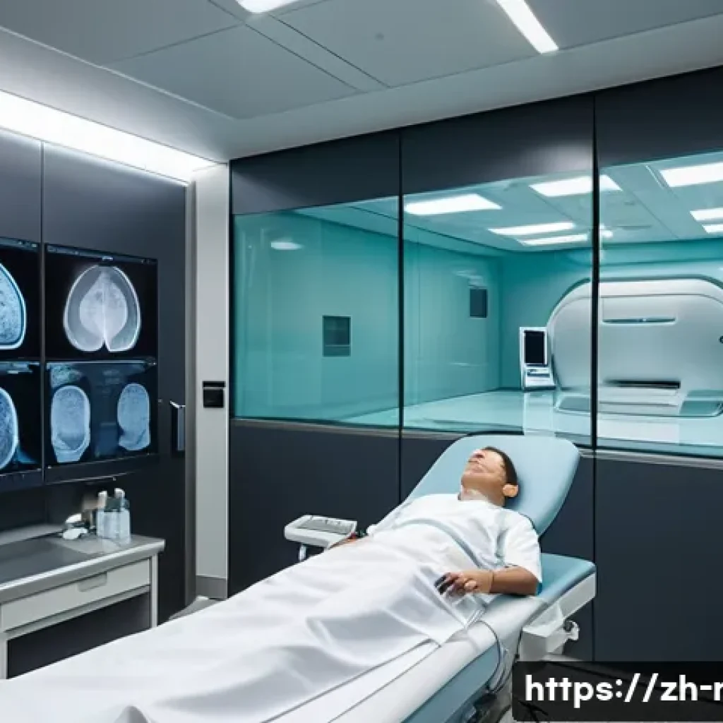 방사선 노출 줄이는 검진 방법 - **Prompt:** A visually serene and highly professional image inside a state-of-the-art medical imagin...