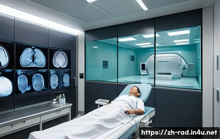 방사선 노출 줄이는 검진 방법 - **Prompt:** A visually serene and highly professional image inside a state-of-the-art medical imagin...